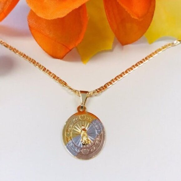 Tri Color Our Lady of Guadalupe Necklace 18" 14K GF Pendant 20x14mm For Womens - Picture 9 of 11